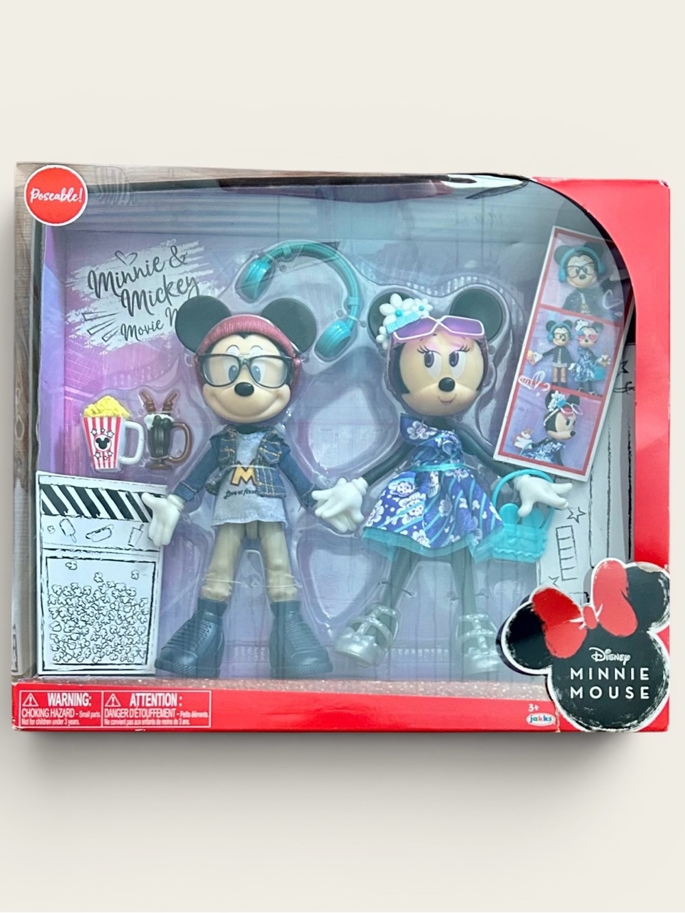 Disney Minnie Mouse Mickey Movie Night Doll Set Jakks Poseable NIB